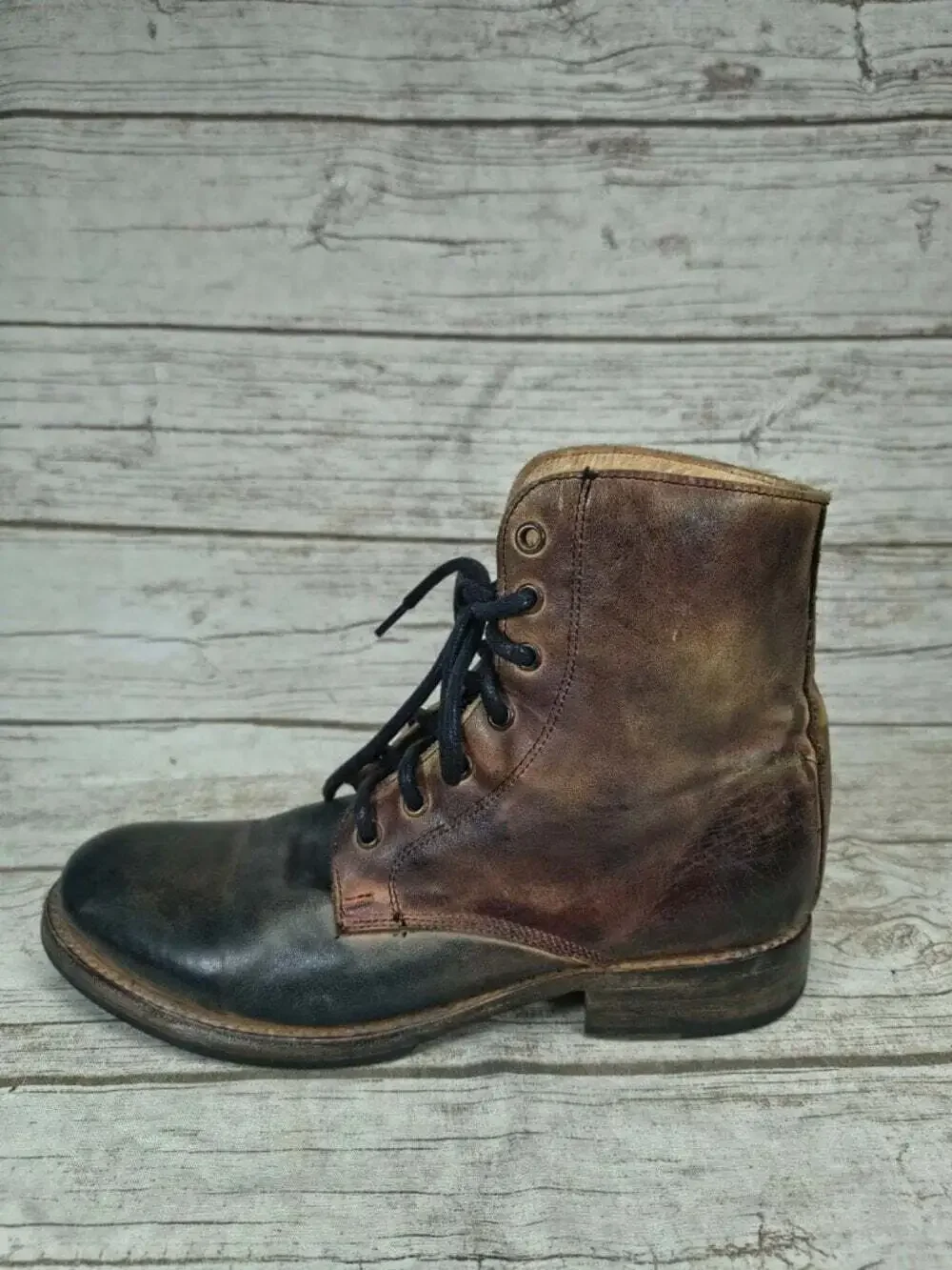 Bed Stu Two Tone Distressed Leather Lace Up Boots 8.5